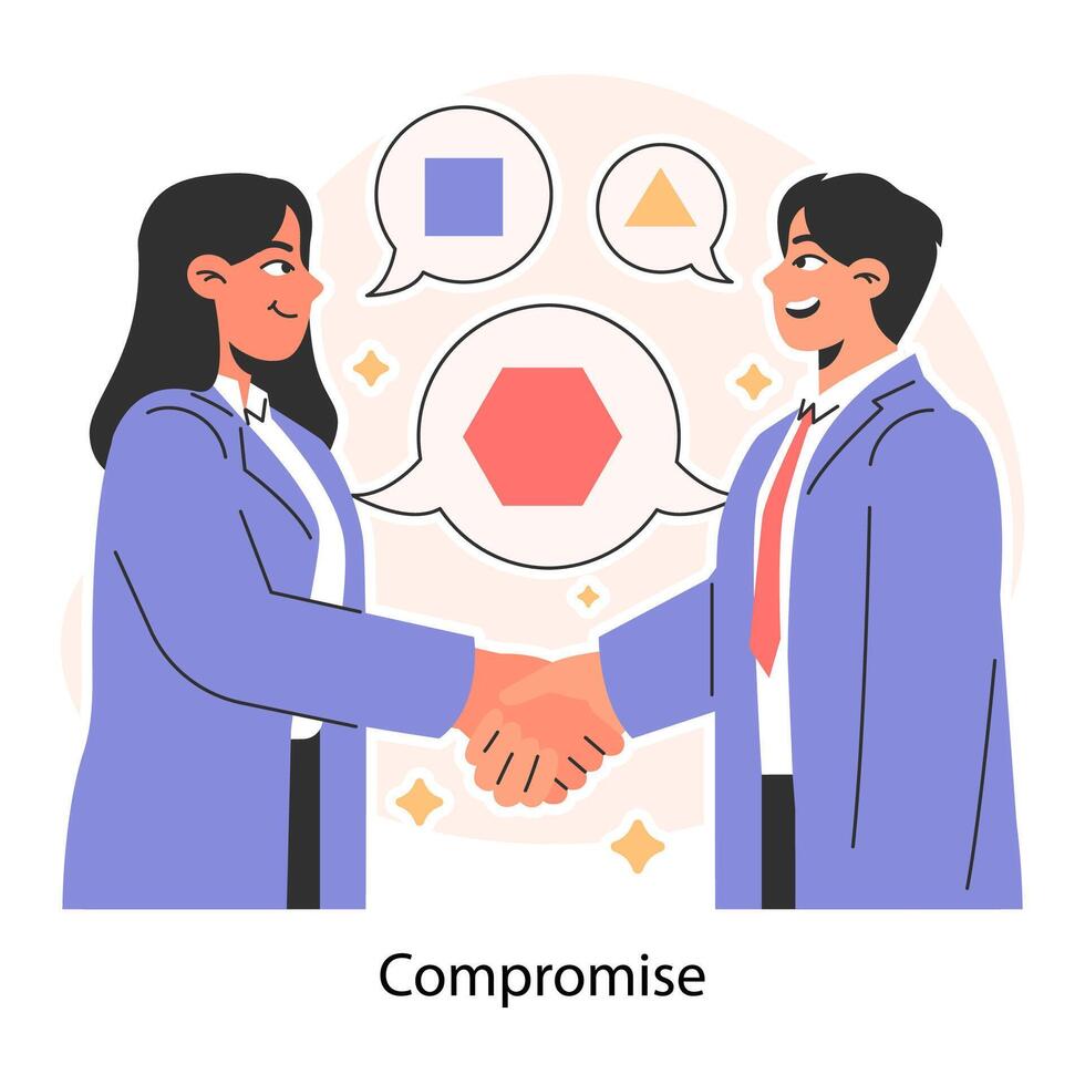 Compromise. Two professional businesspeople shake hands. Shared vector