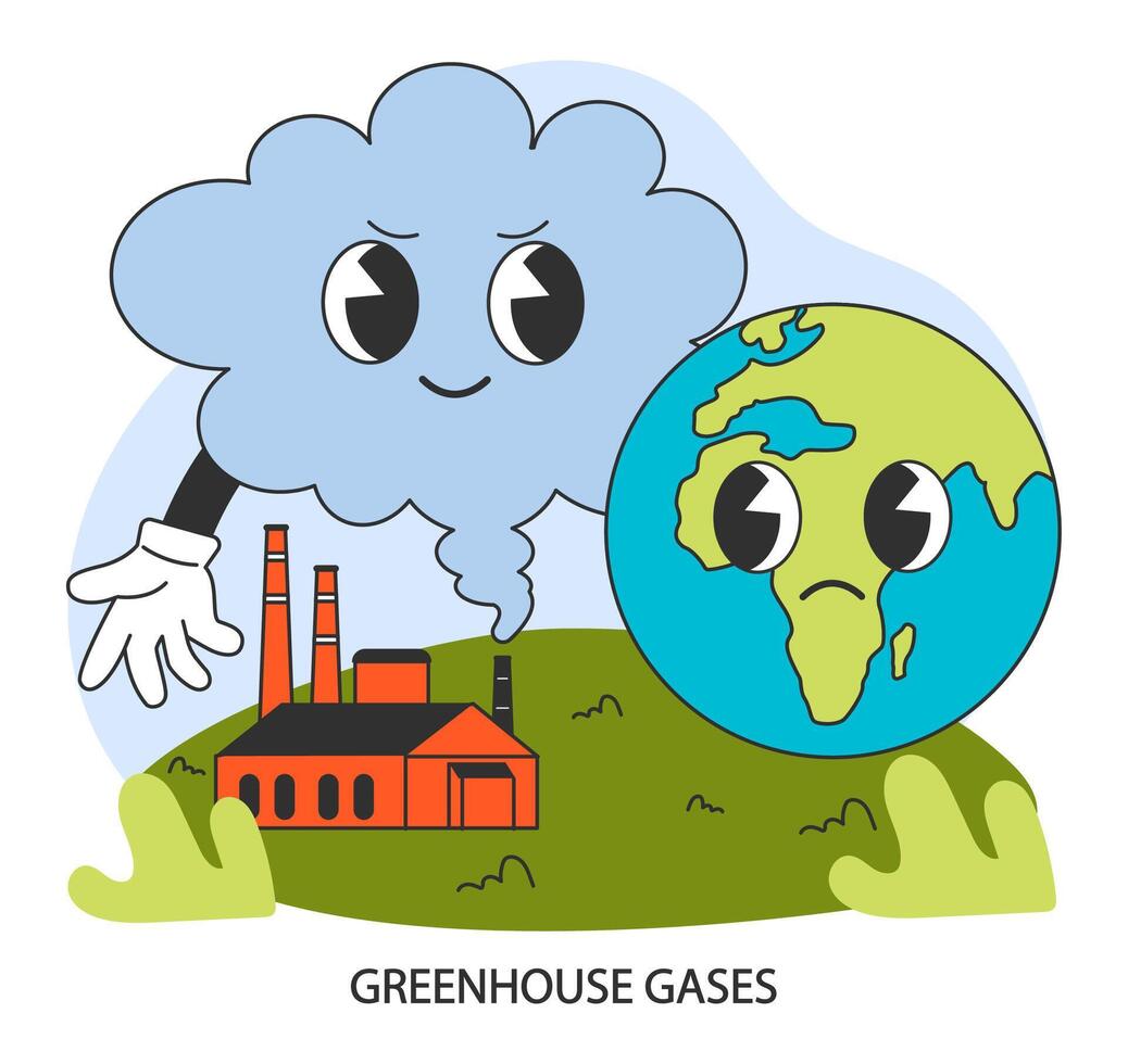 Greenhouse gases. Climate change and ecological crisis. Pollution and CO2 vector