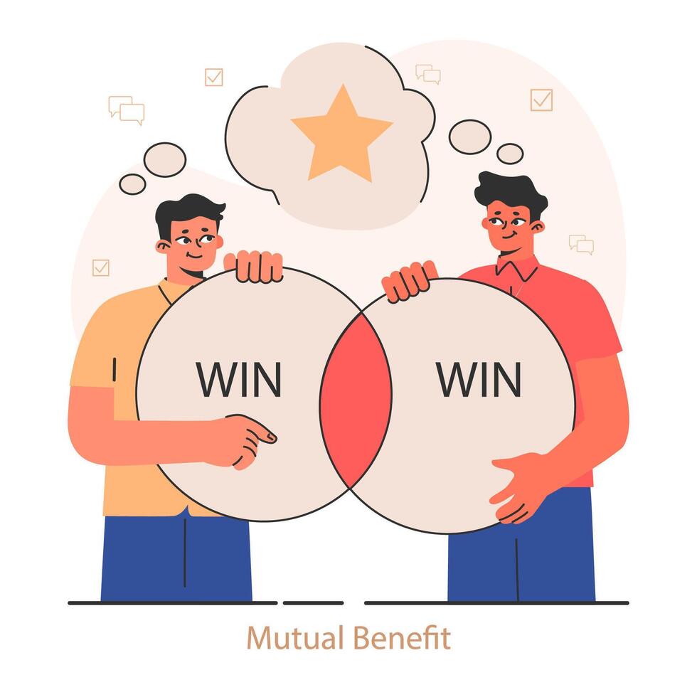 Mutual benefit. Two hands collaboratively form a puzzle arrow. Partnership vector