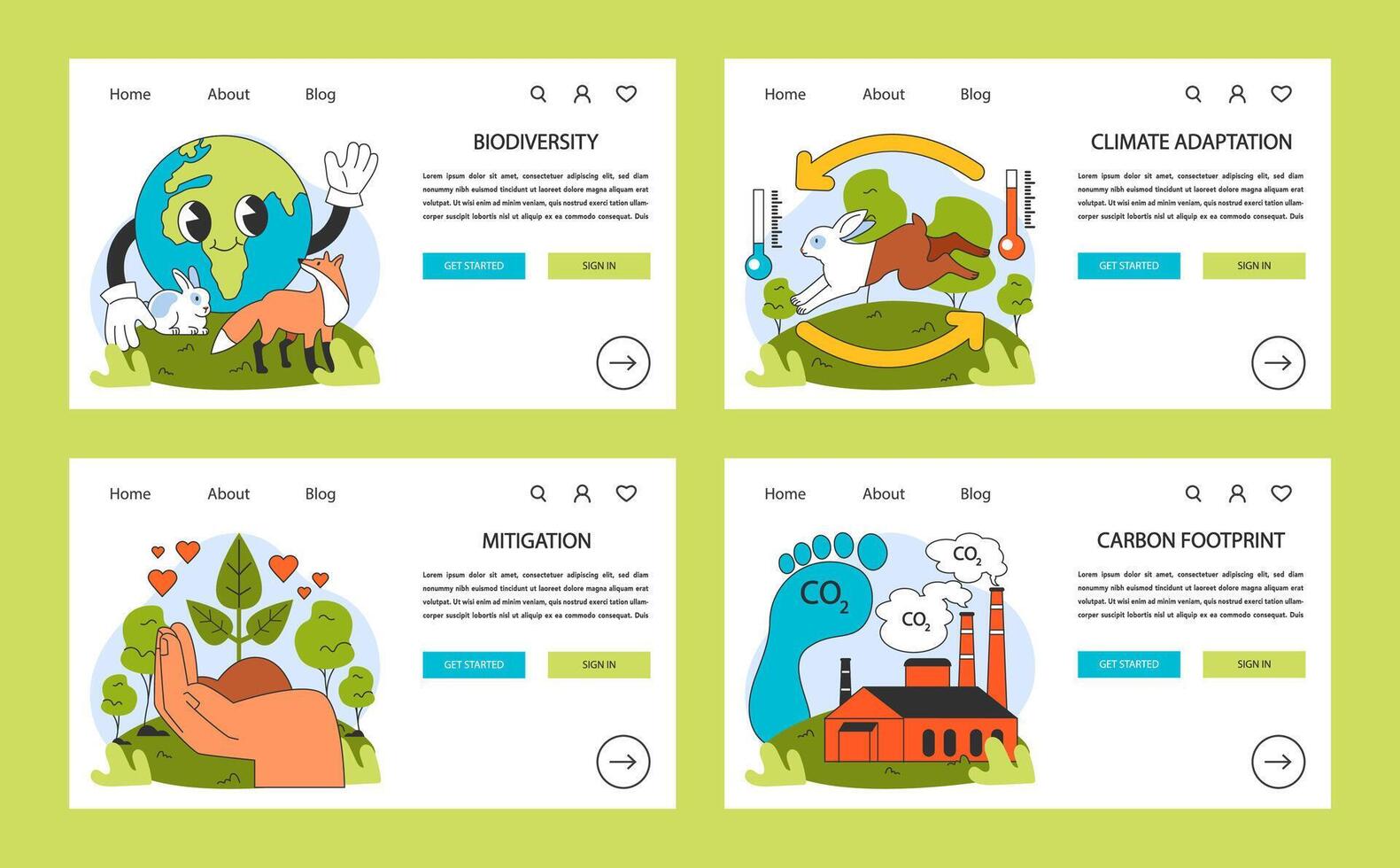 Climate change web banner or landing page set. Planet temperature vector