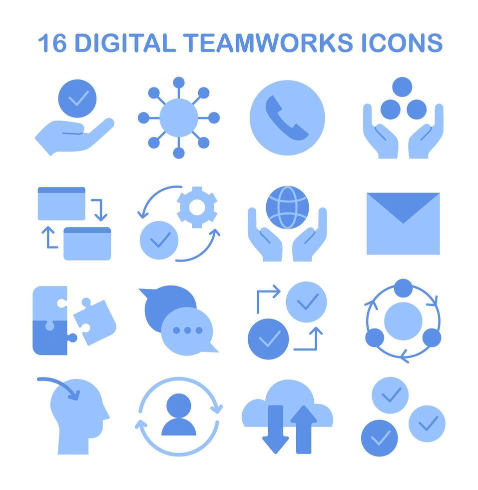 digital trabajos en equipo icono colocar. plano vector ilustración