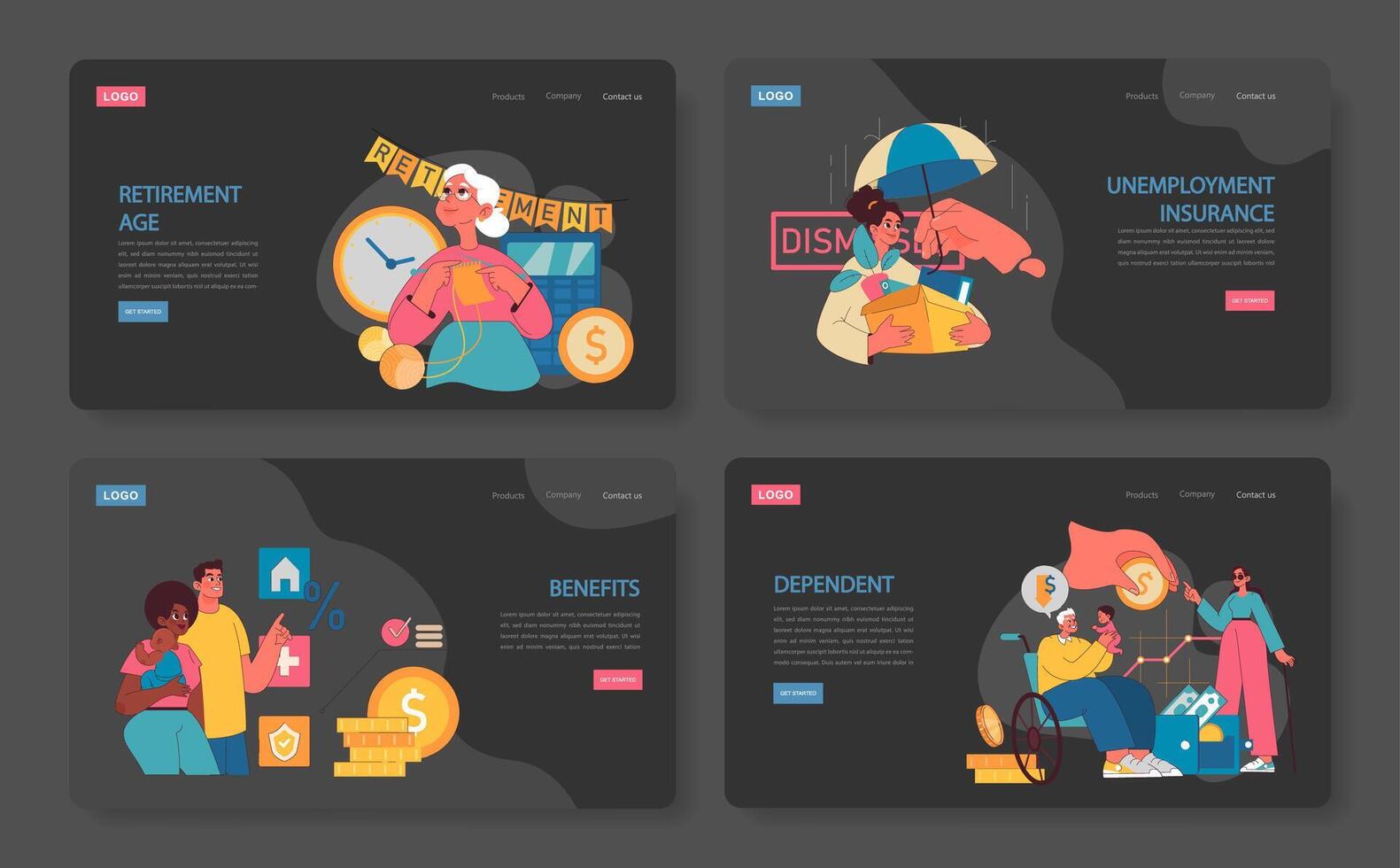 Employee Benefits set. Flat vector illustration.