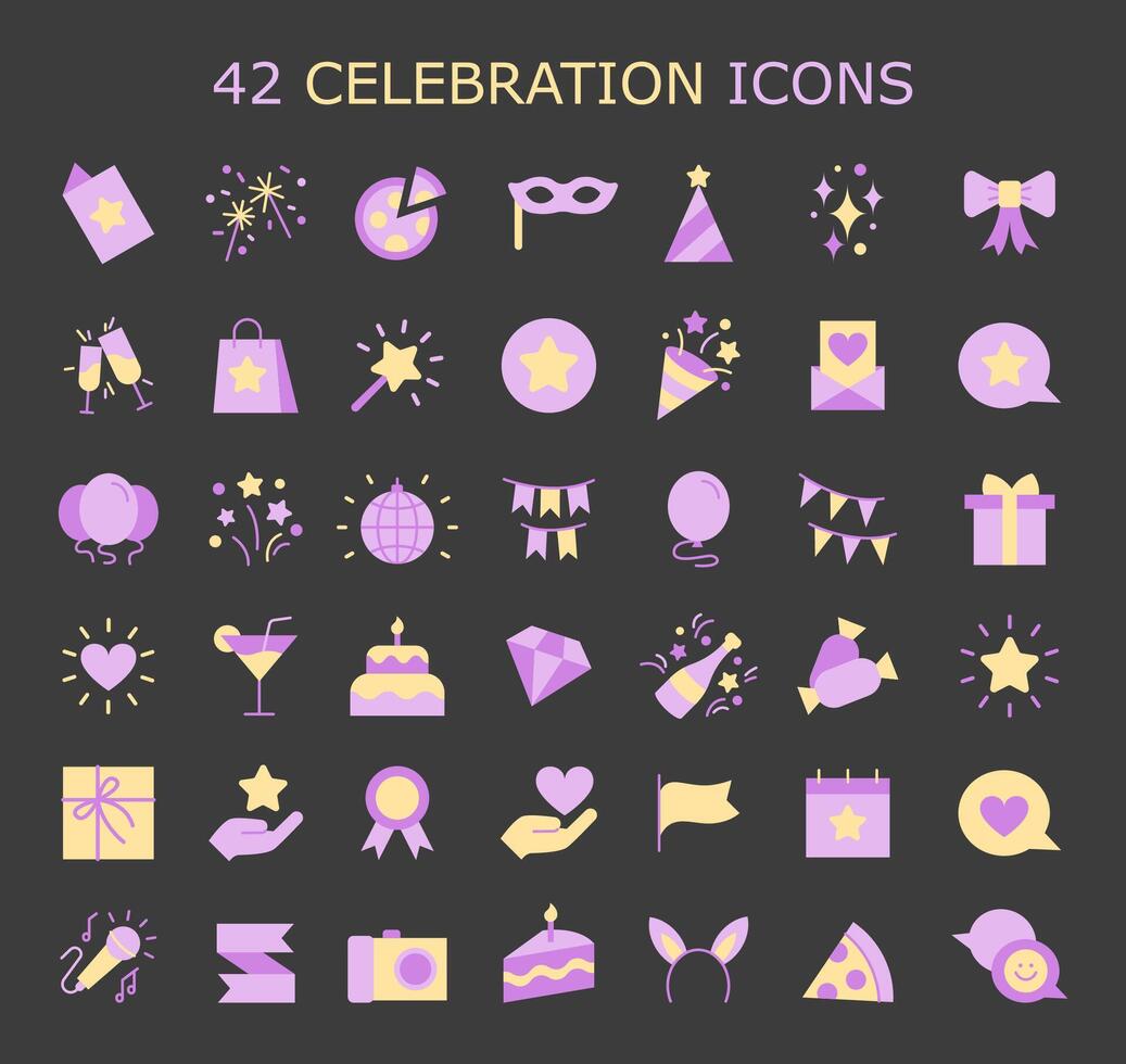 A collection of 42 unique celebration-themed vector icons, capturing the essence of the holidays.