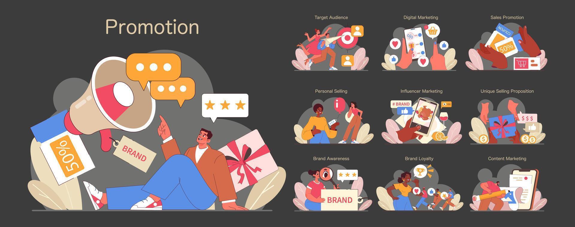 Promotion set. Flat vector illustration