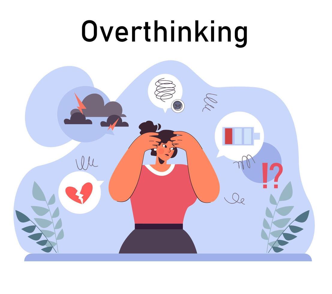 Anxiety. Character mental health issues. Woman coping with psychological vector