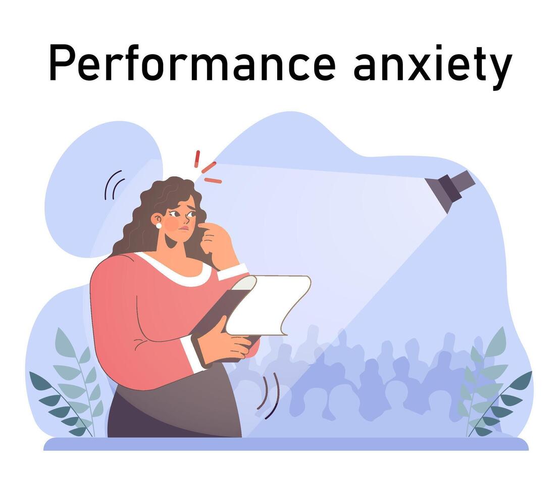 Anxiety. Character mental health issues. Woman coping with psychological vector