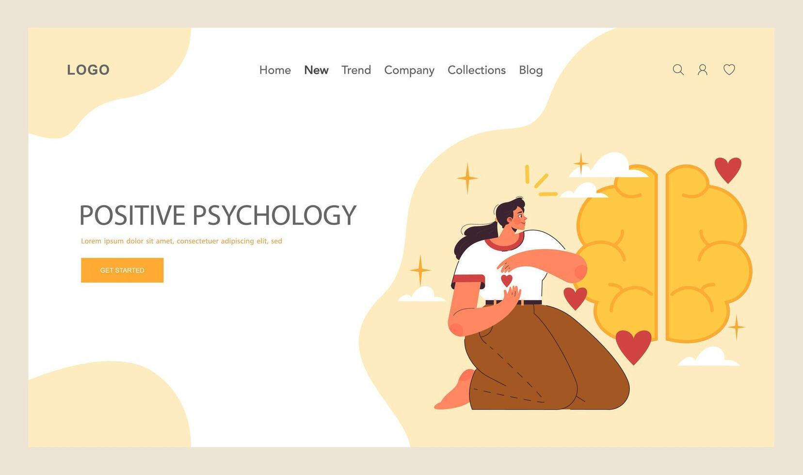 Positive psychology web banner or landing page. Positive thinking vector