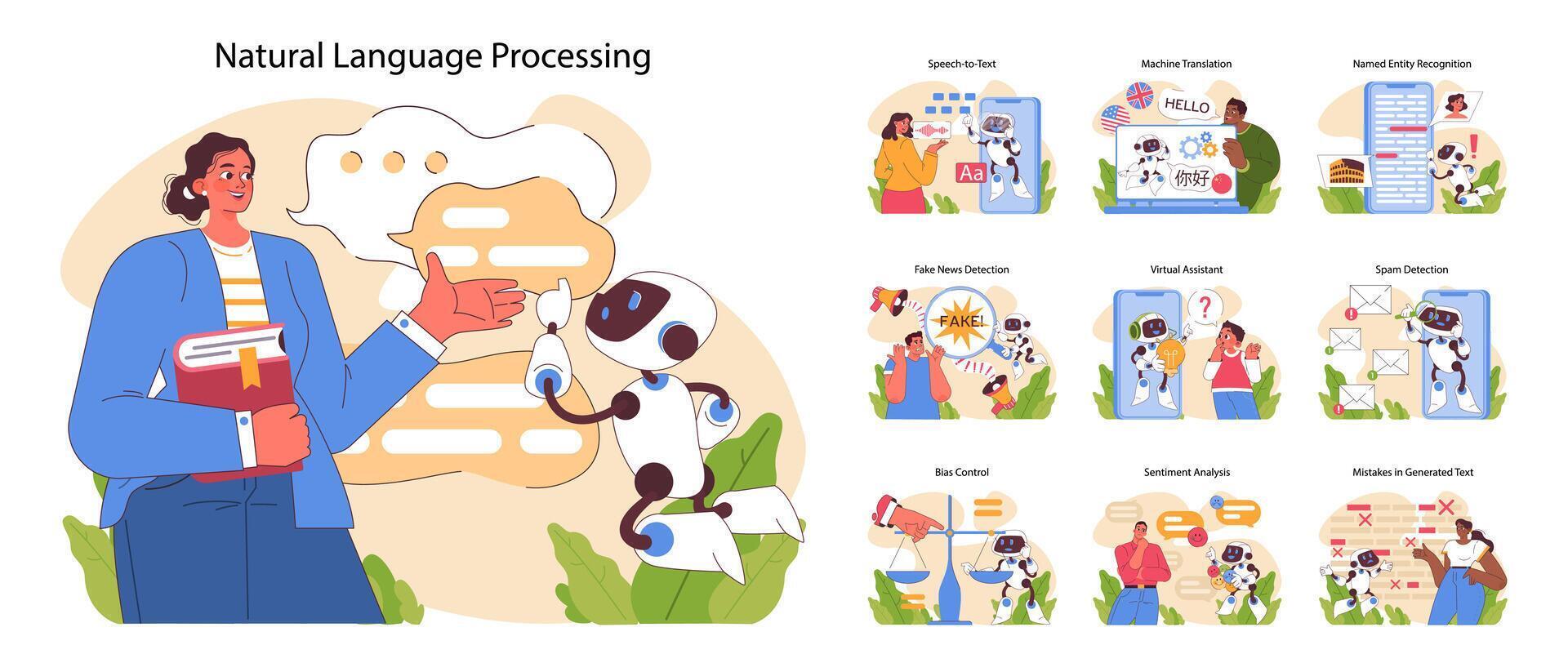 Natural language processing concept. Flat vector illustration