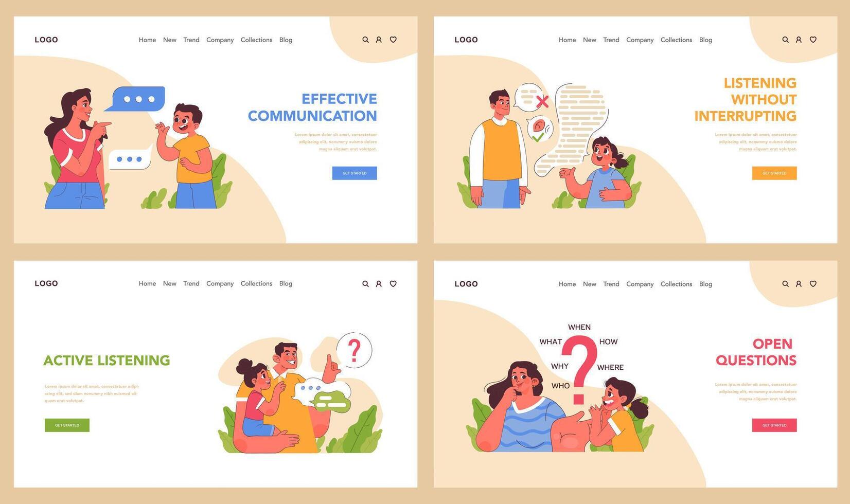 Effective communication set. Flat vector illustration