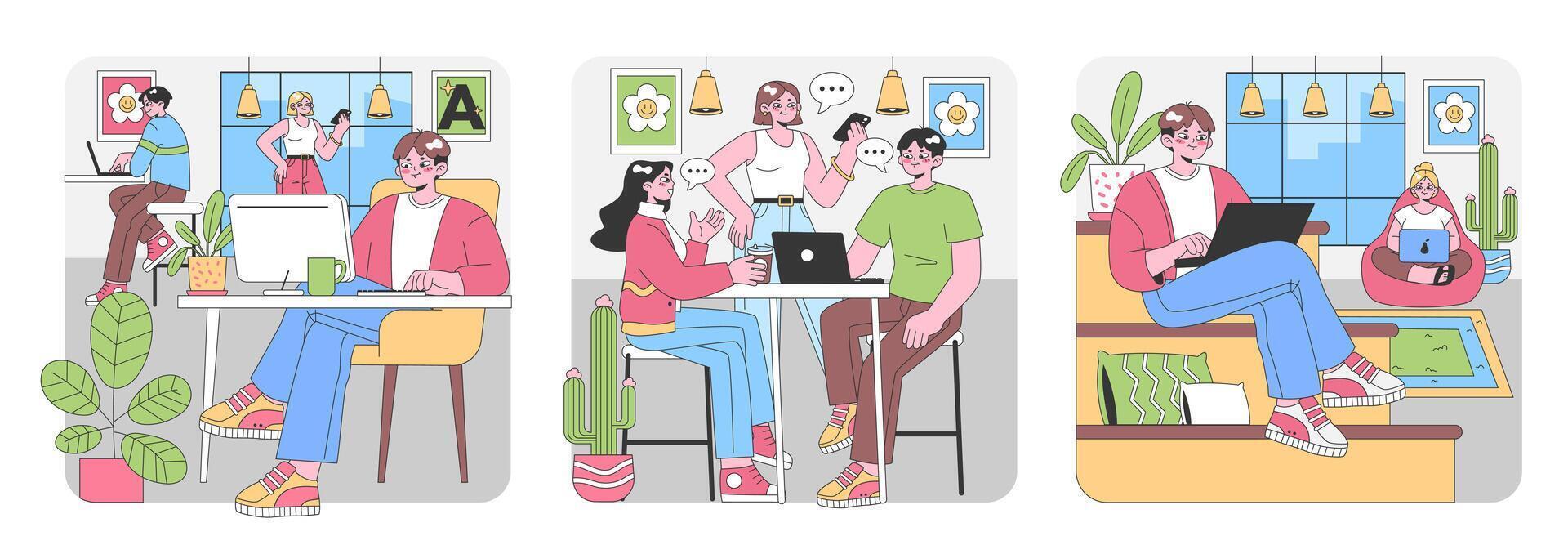 Modern workspace set. Flat vector illustration