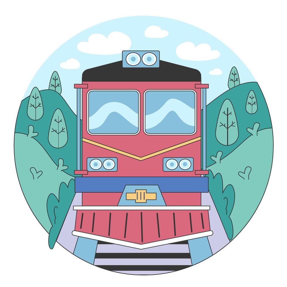 Train trip. Characters traveling by train. Passengers with luggage vector