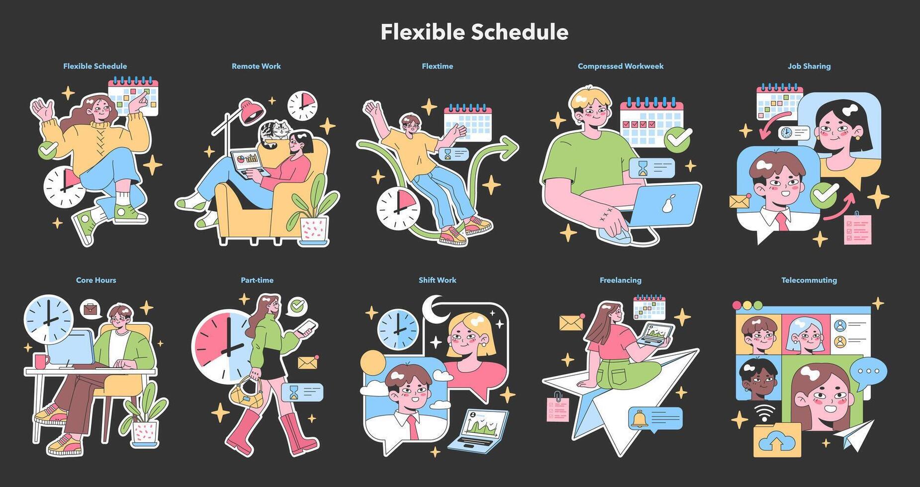 Flexible Schedule set. Flat vector illustration