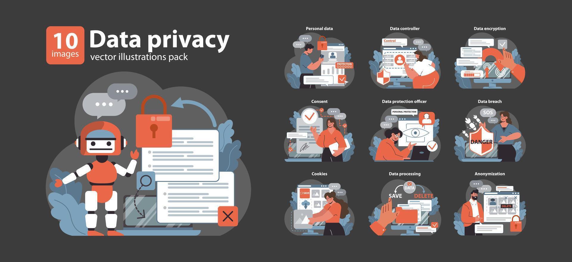 Data Privacy set. Flat vector illustration