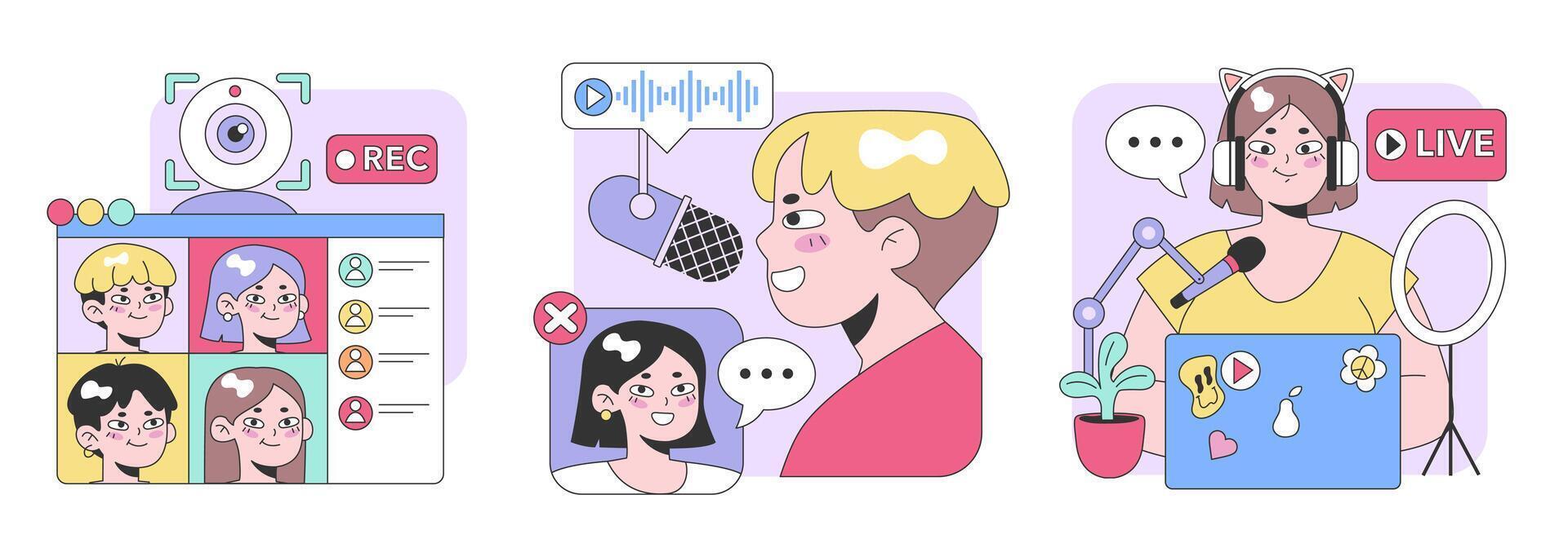 Digital Streaming set. Flat vector illustration