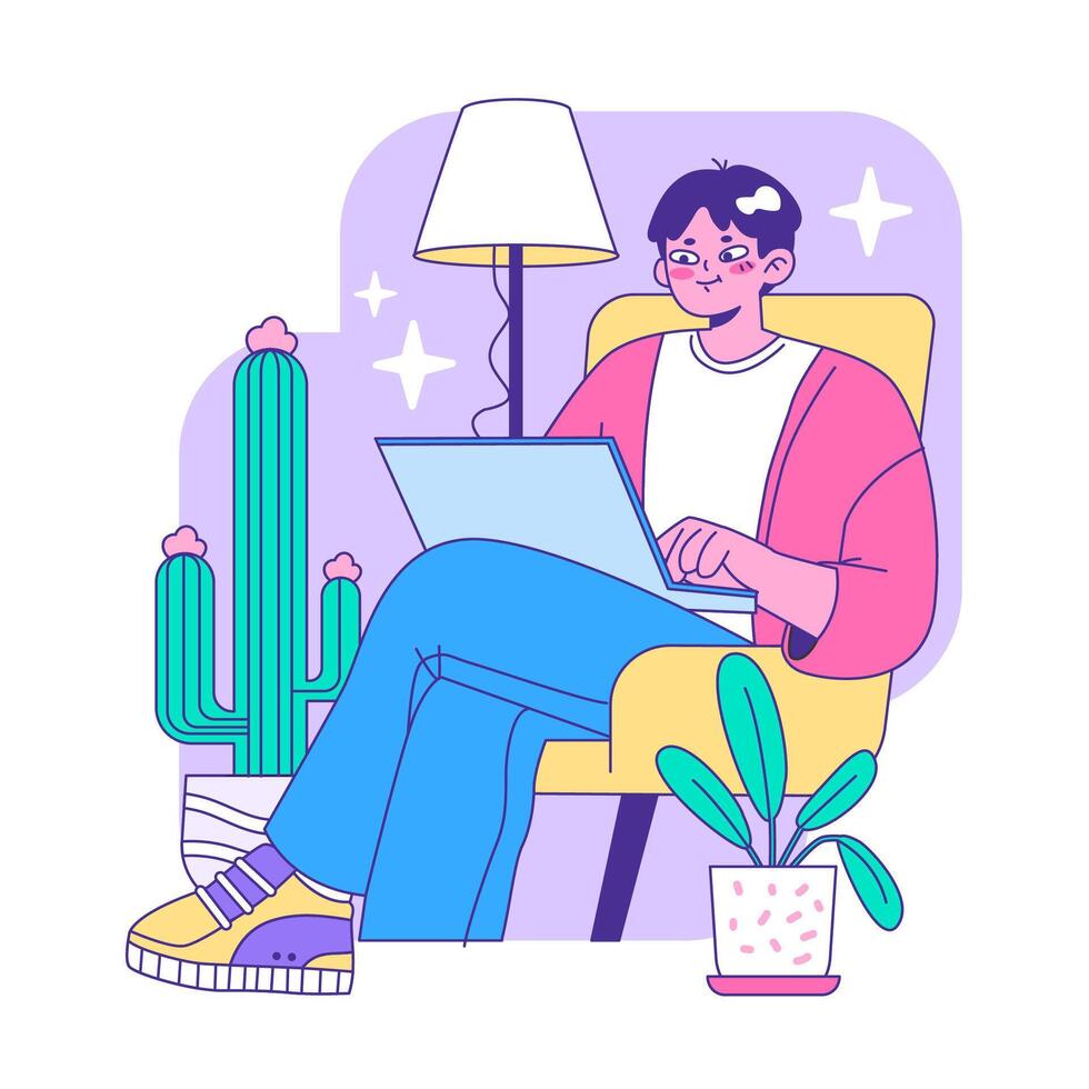 Relaxed young man. Flat vector illustration.