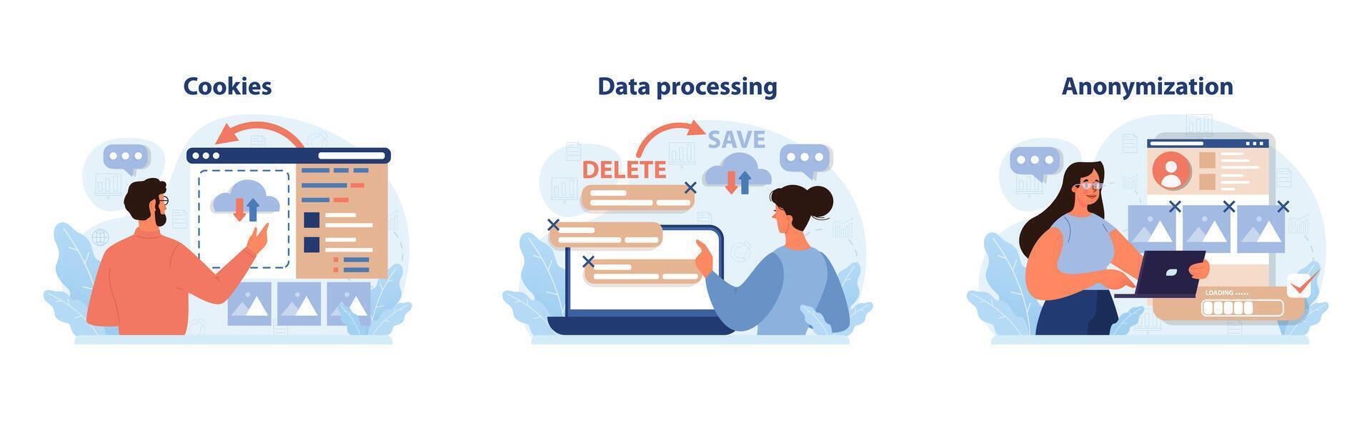 Digital Privacy set. Flat vector illustration