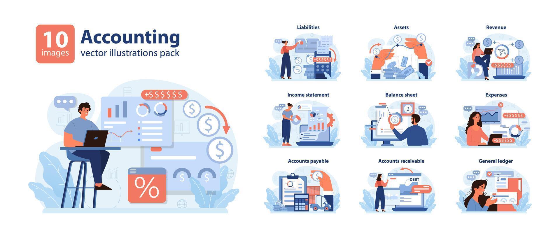 Accounting set. Professionals navigating finance realms. vector