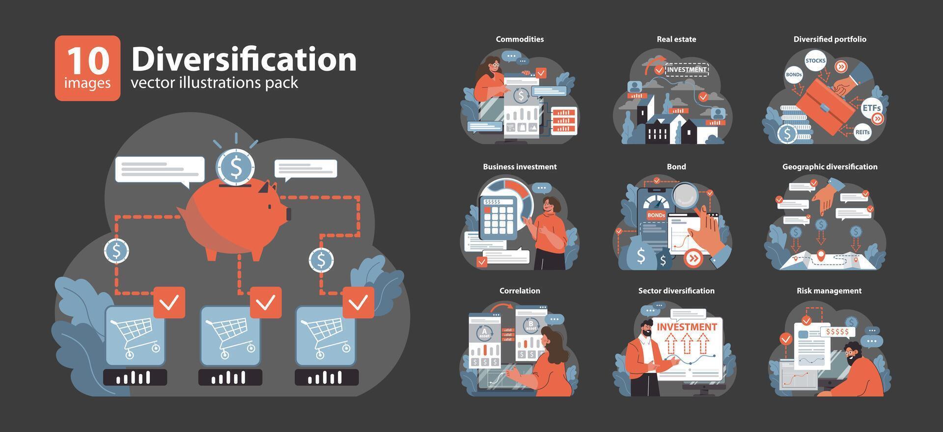 Diversification set. Flat vector illustration