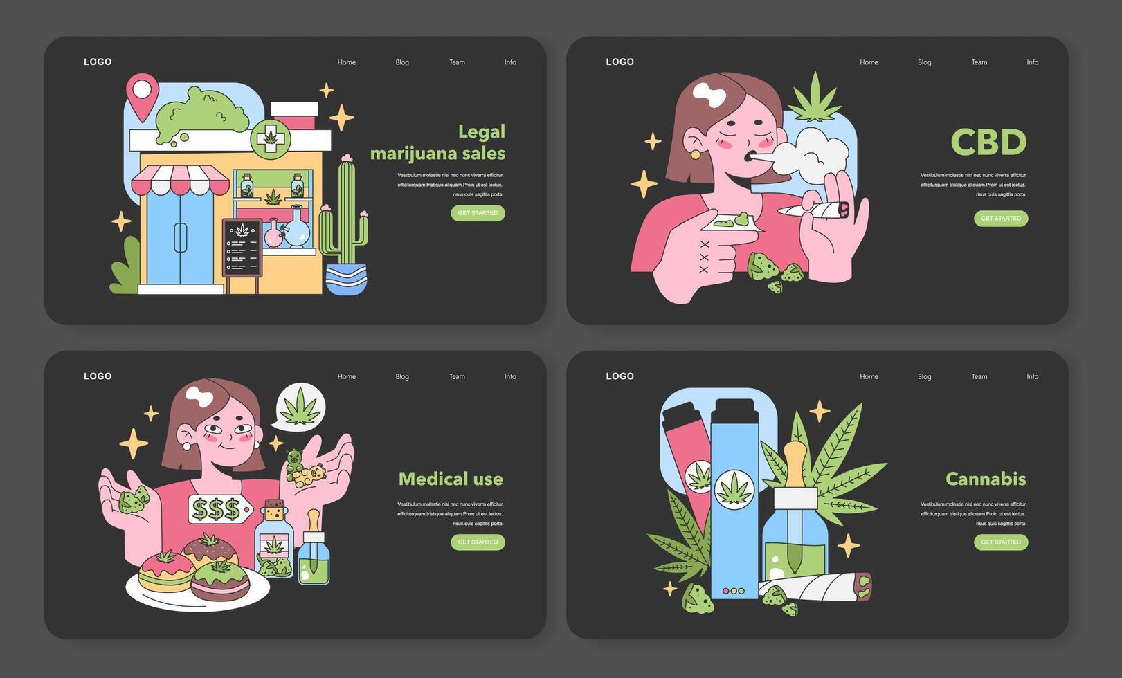 Cannabis collection. Flat vector illustration.