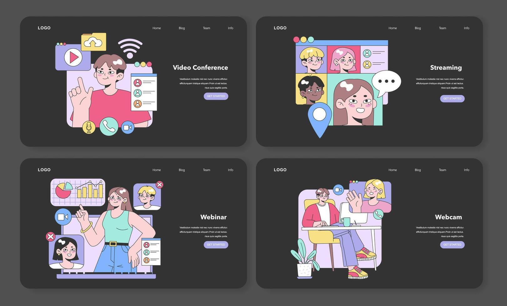 Digital Communication set. Flat vector illustration.