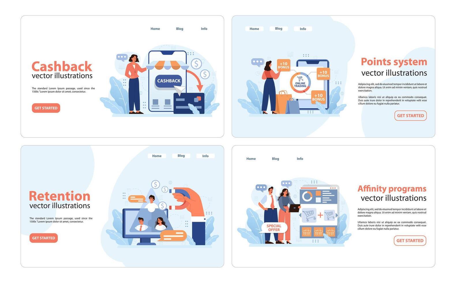 E-commerce benefits set. Flat vector illustration