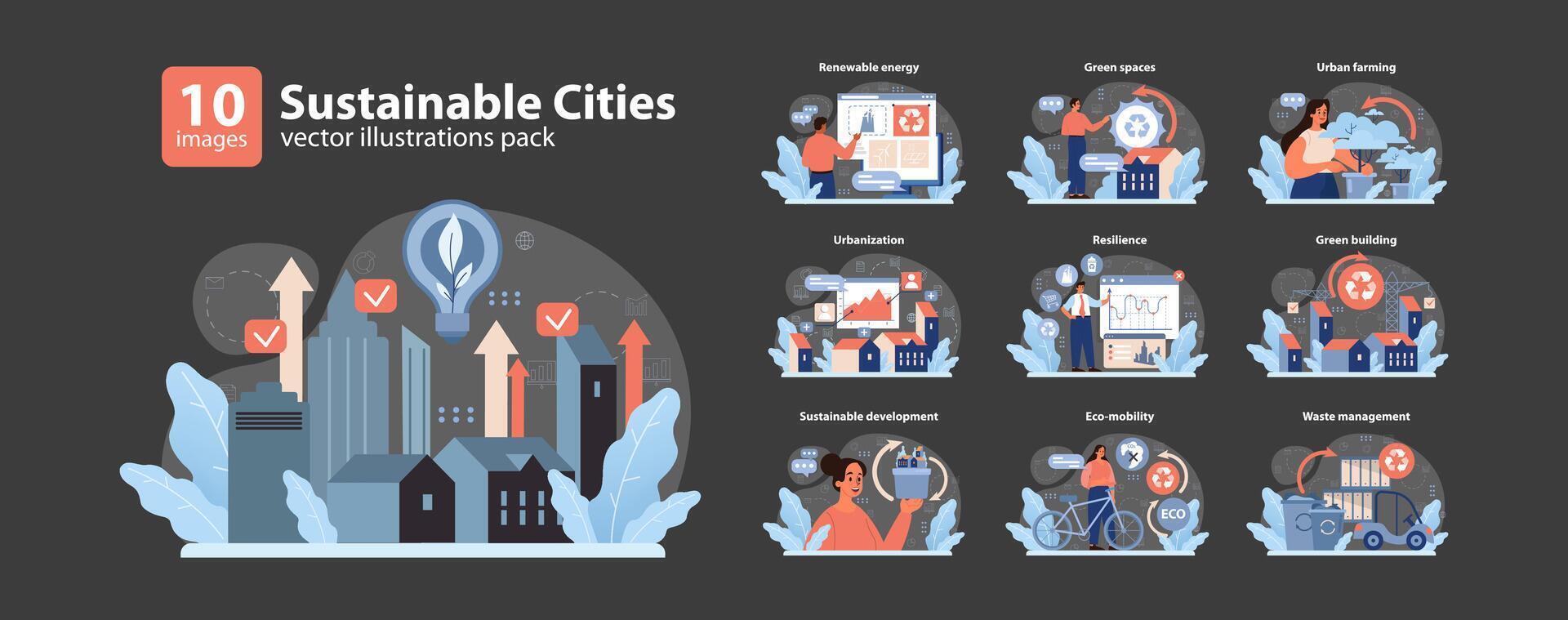 sostenible ciudades colocar. plano vector ilustración