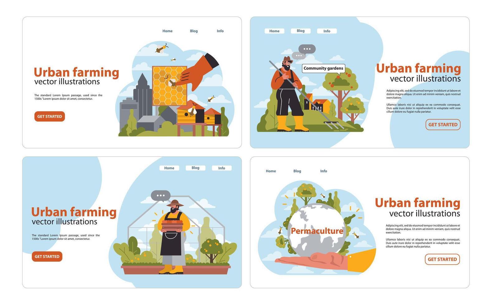 Urban farming set. Flat vector illustration.