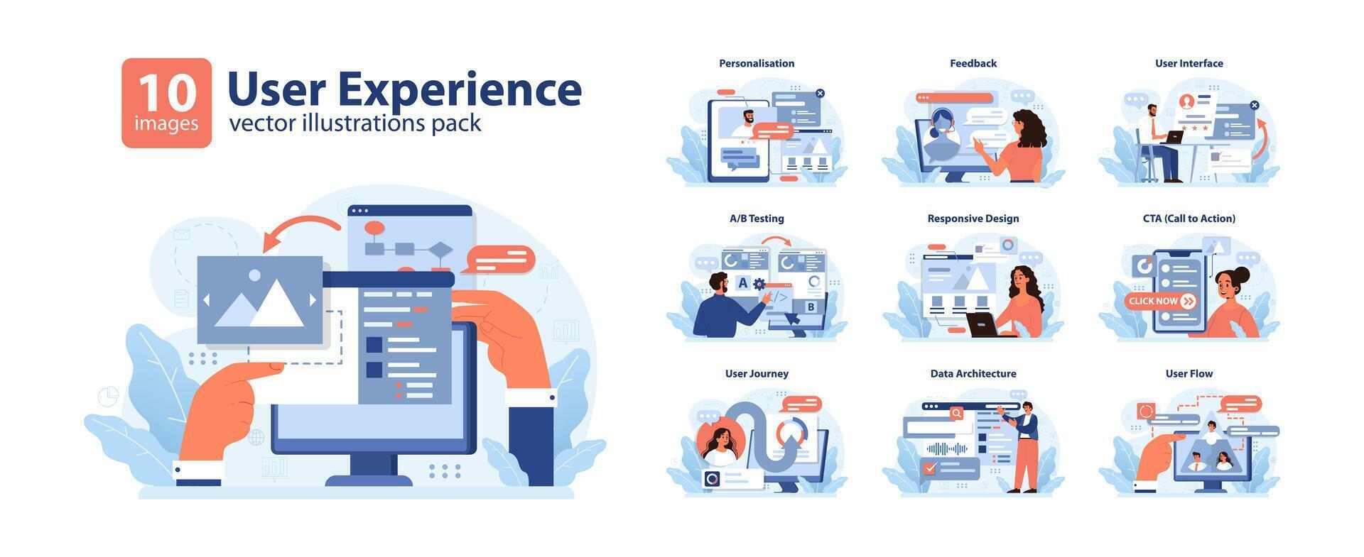 User Experience set. . Flat vector illustration