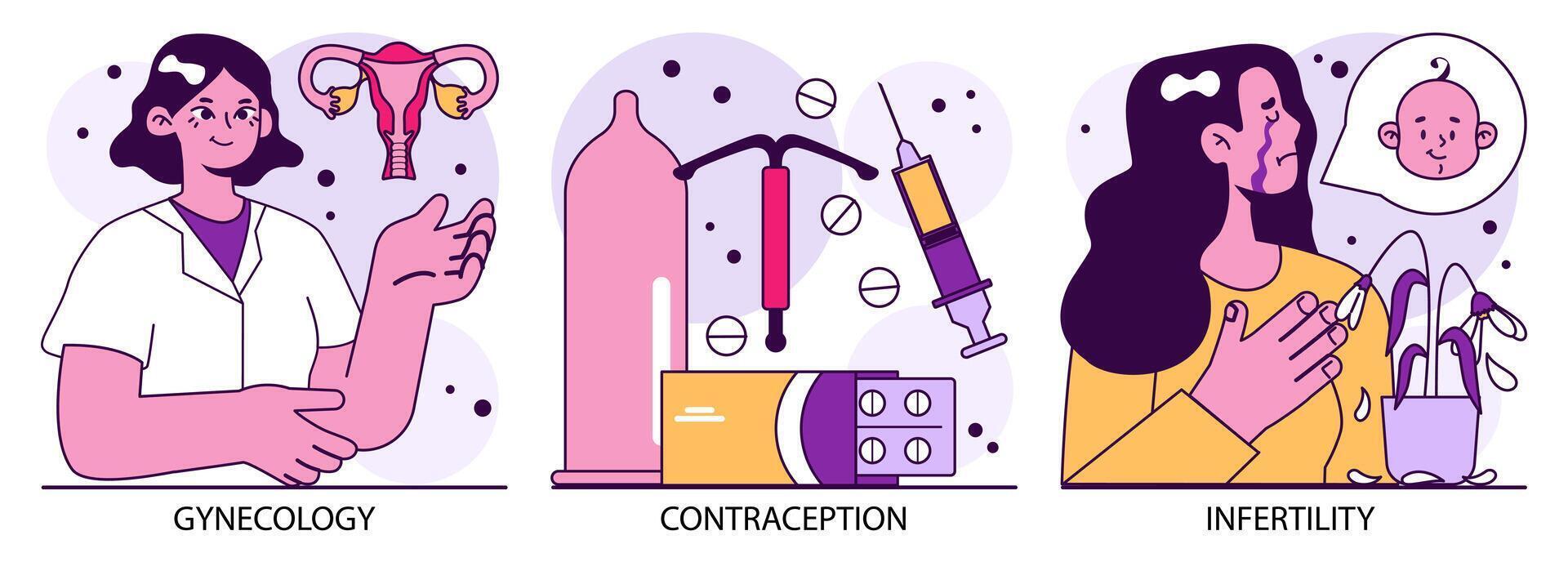 Reproductive health set. Pregnancy monitoring and gynecology disease vector