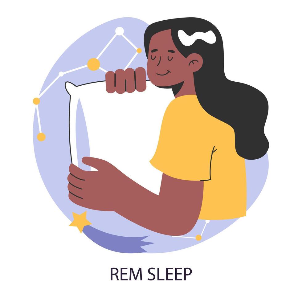 REM or rapid eye movement sleep cycle or stage. Serene calm woman vector