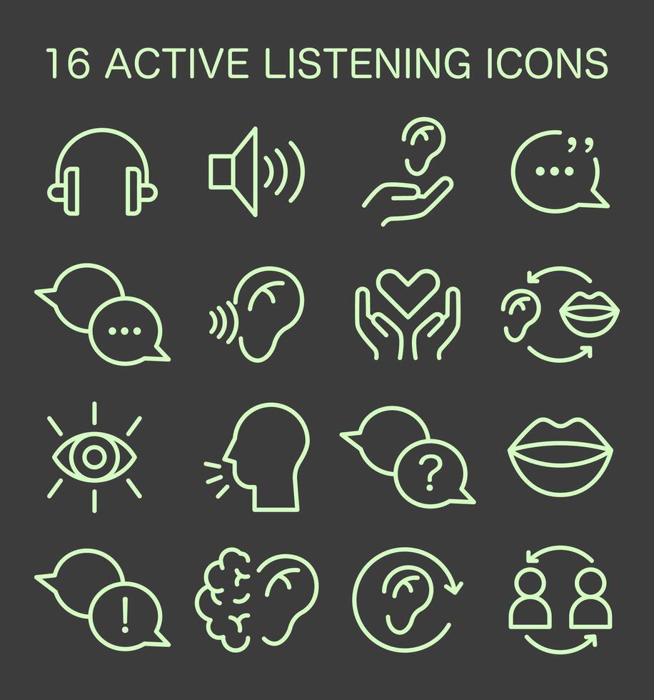 Active listening skill icons set. Symbol of attentiveness soft skill ...
