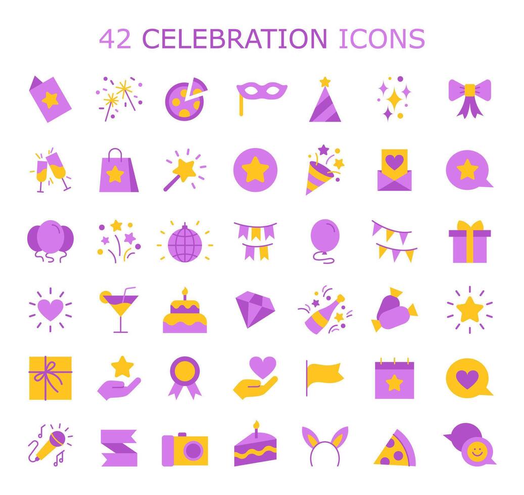 A collection of 42 unique celebration-themed vector icons, capturing the essence of the holidays.