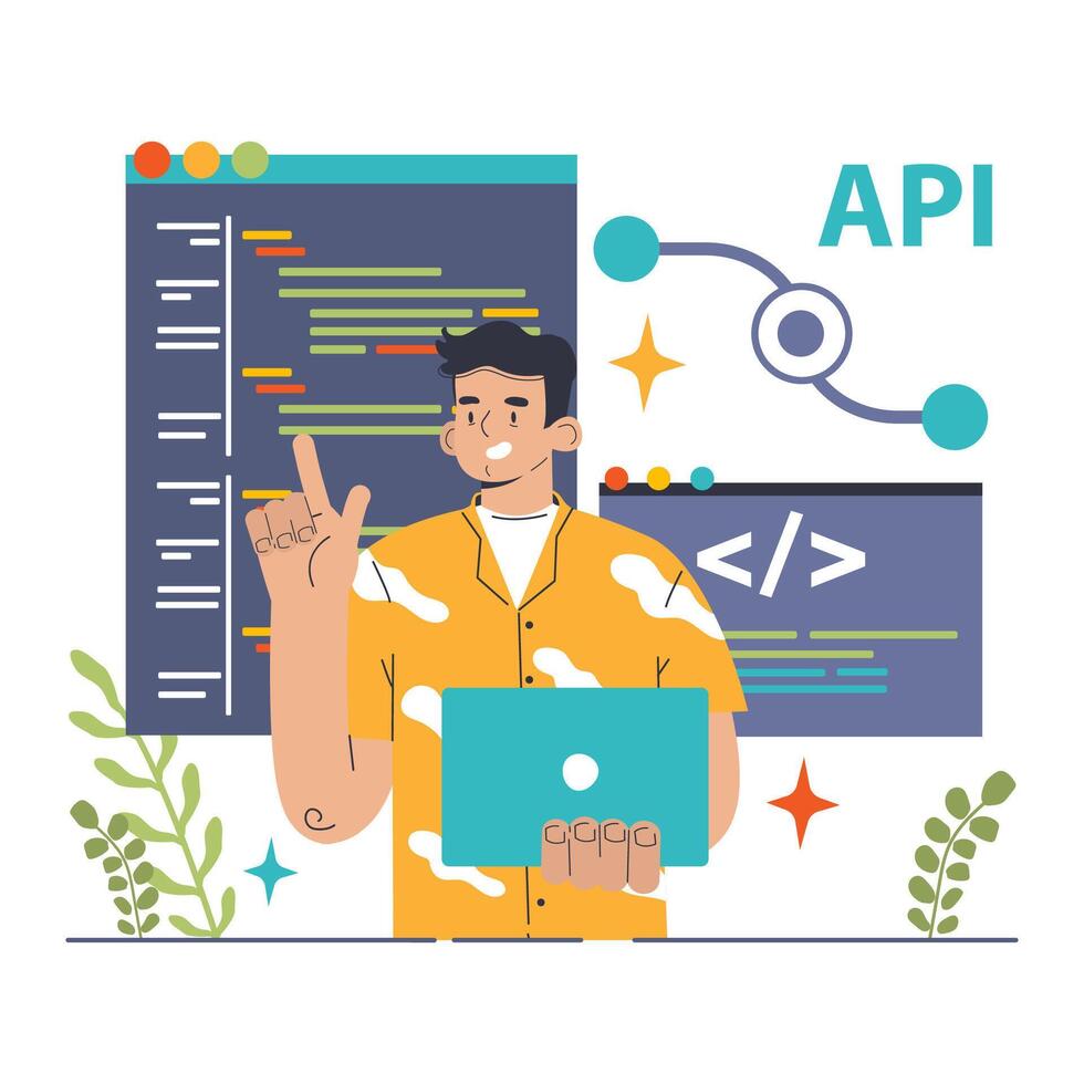 Back-end development. Coding, software engineering or programming vector