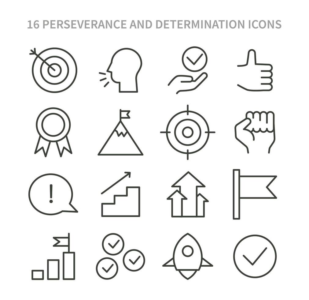 Perseverance and Determination icon set. Flat vector illustration