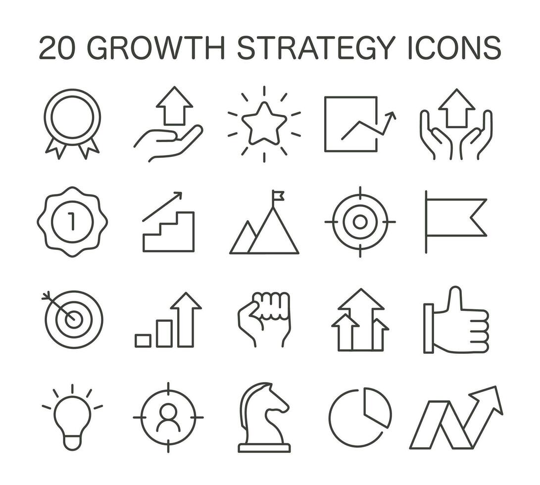 crecimiento estrategia íconos colocar. vector ilustración