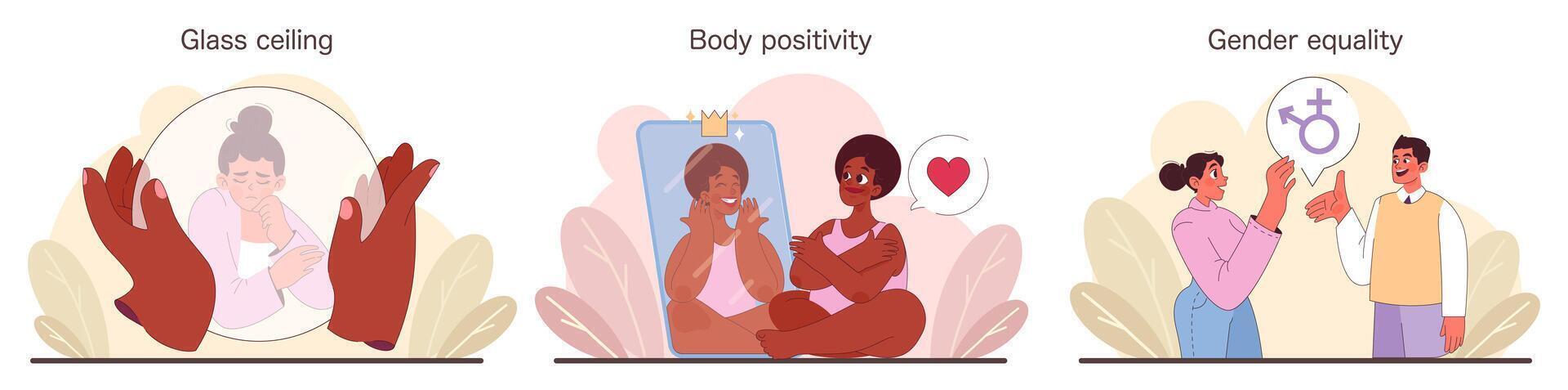 A confident woman showcases various scenes of empowerment vector