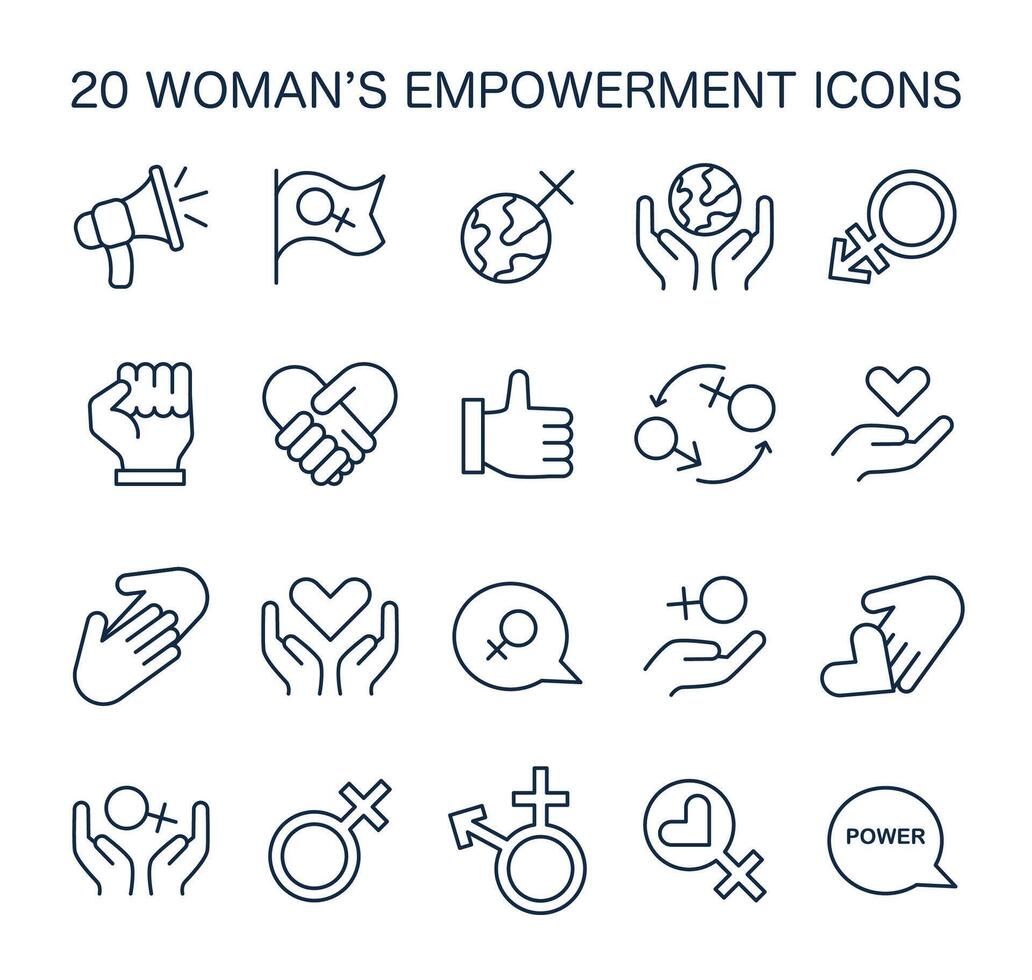 Women's empowerment icons set. A comprehensive collection vector