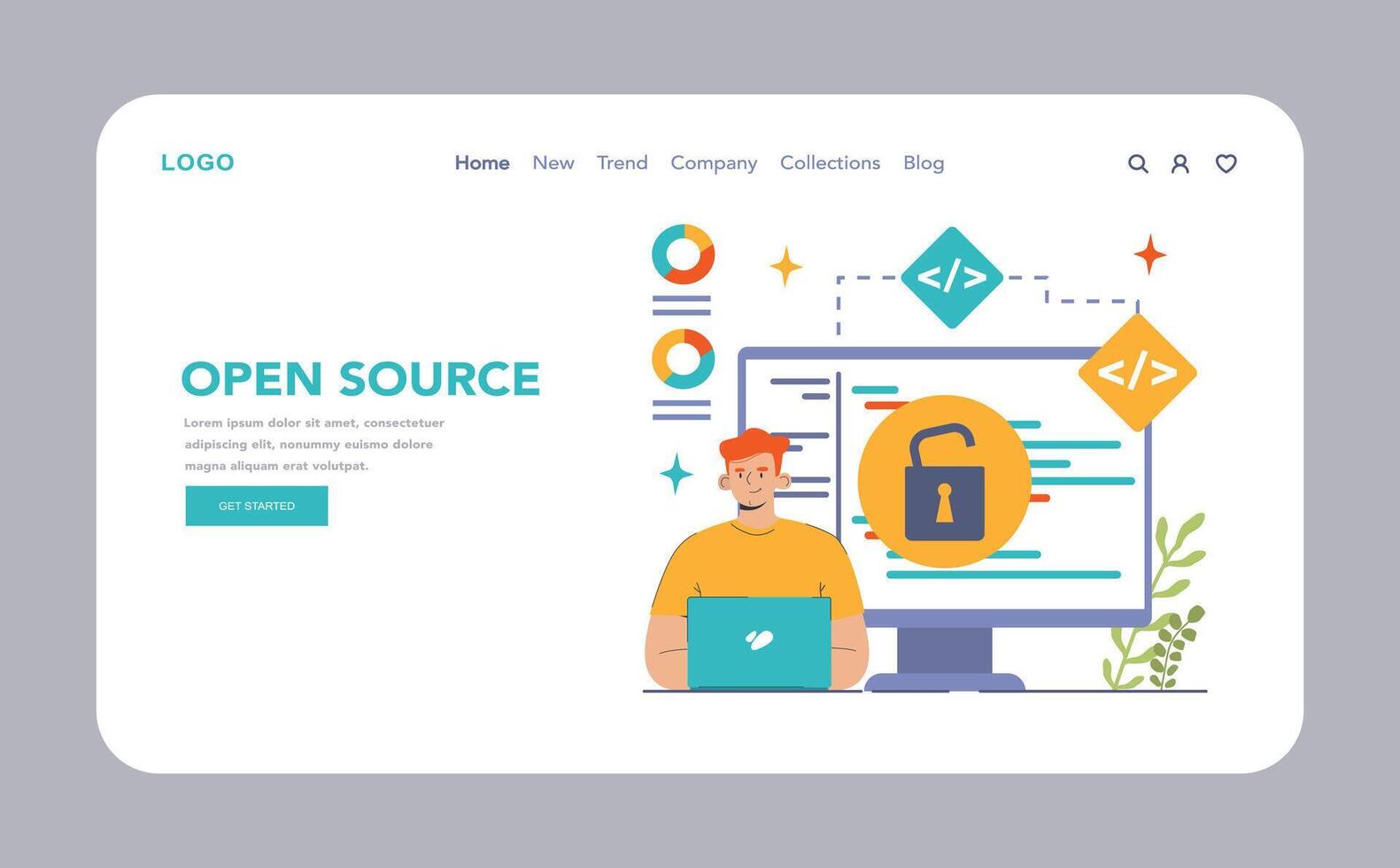 Open source web banner or landing page. Software with code available vector