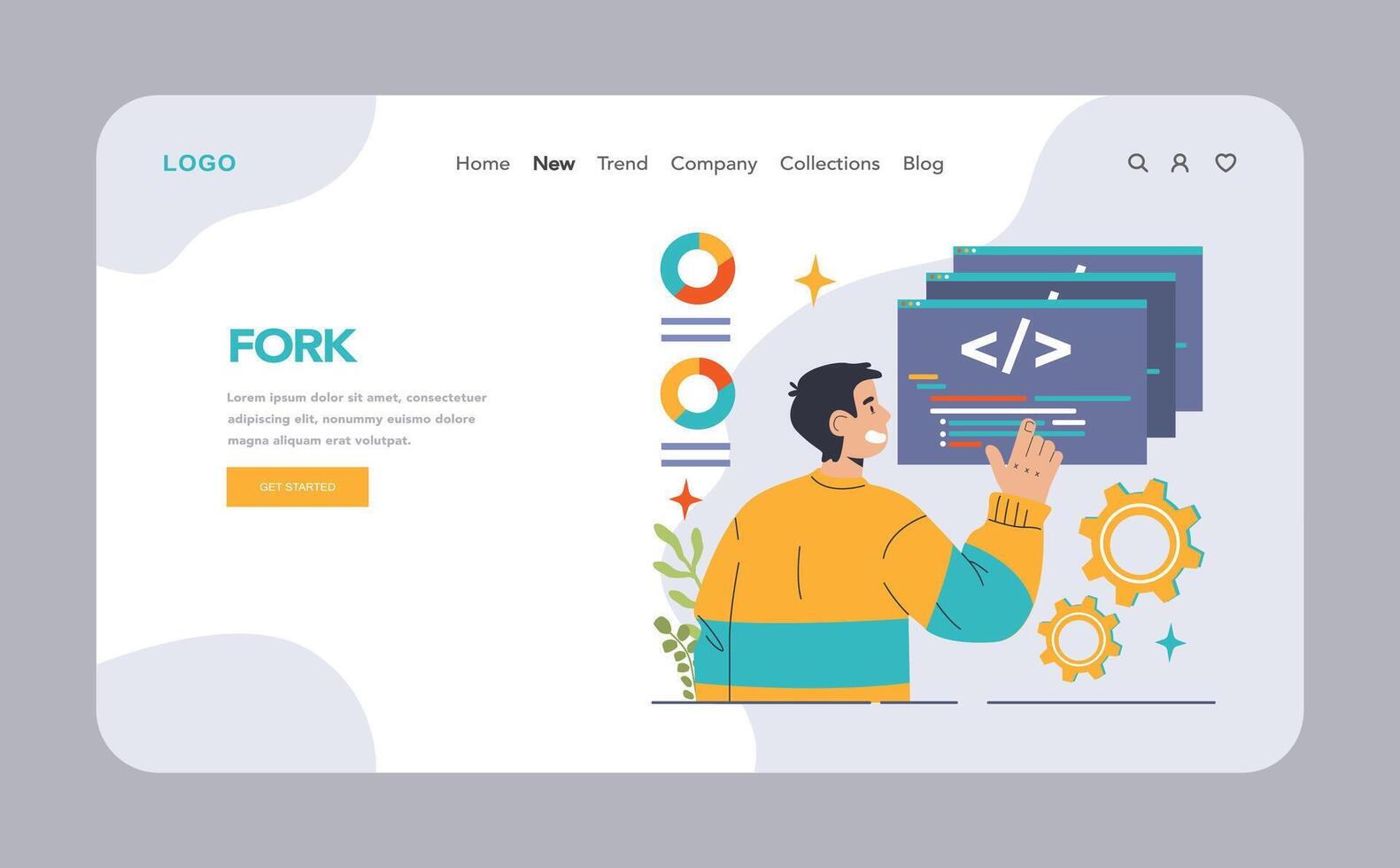 Open source web banner or landing page. Software with code available vector