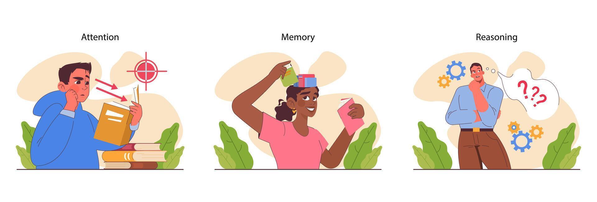 Cognitive skills set. Human cognitive function, ability or capacity to process vector