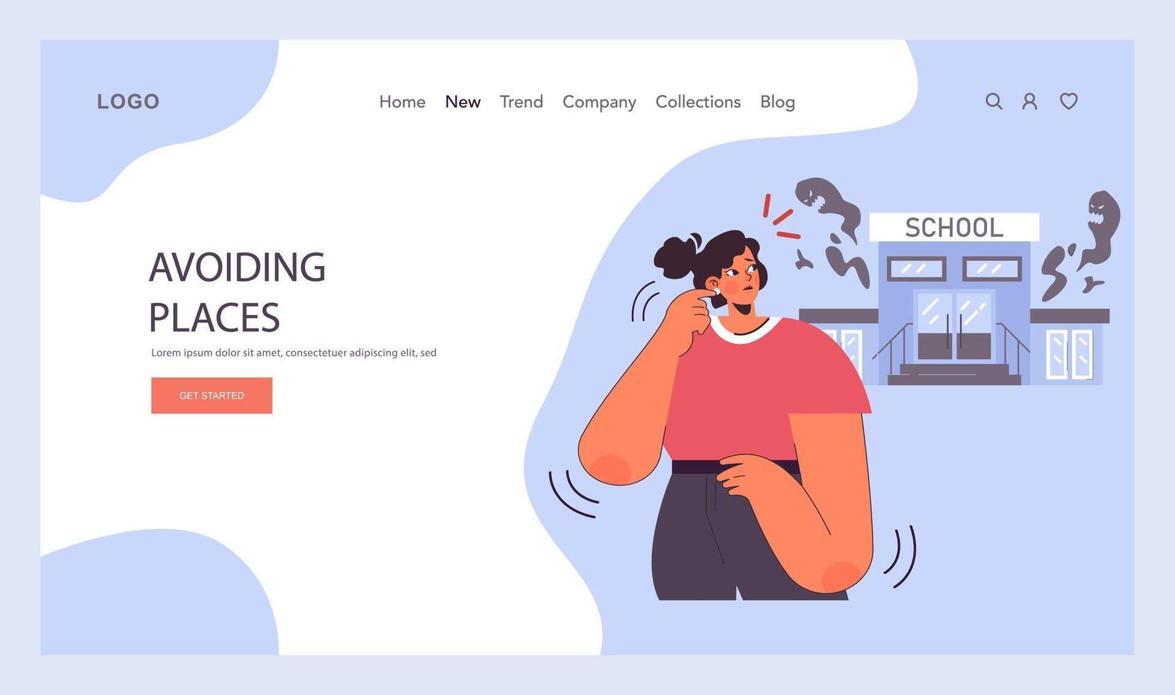 Post traumatic stress disorder web banner or landing page. Woman suffering vector
