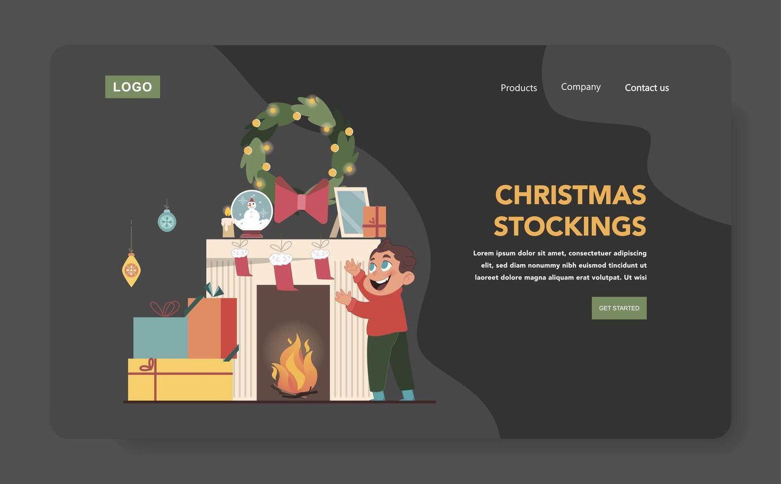 Christmas celebration dark mode or night mode web banner or landing page vector