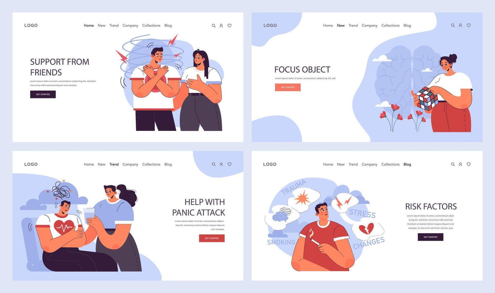 Panic attack web banner or landing page set. Mental health disorder. vector