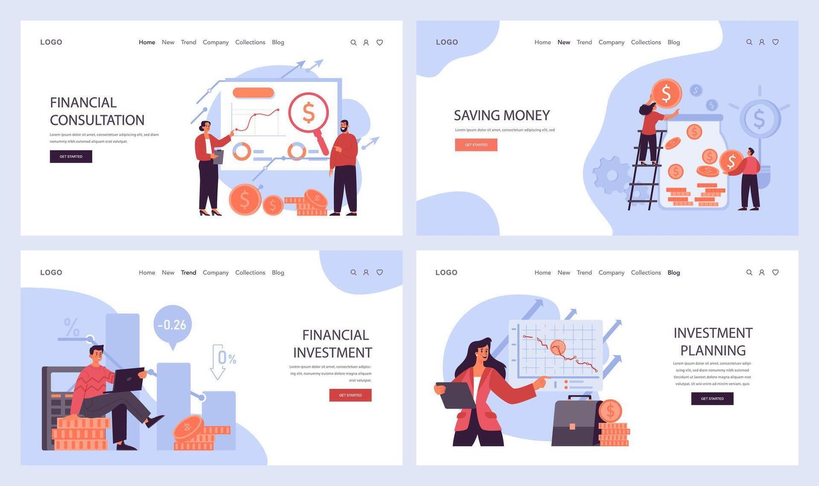 Financial planning web banner or landing page set. Personal and family vector