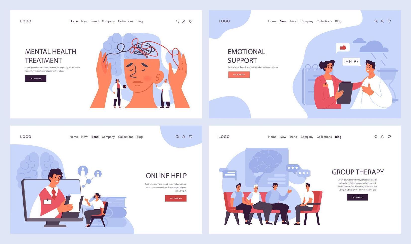Psychotherapy web banner or landing page set. Psychiatrist consulting vector