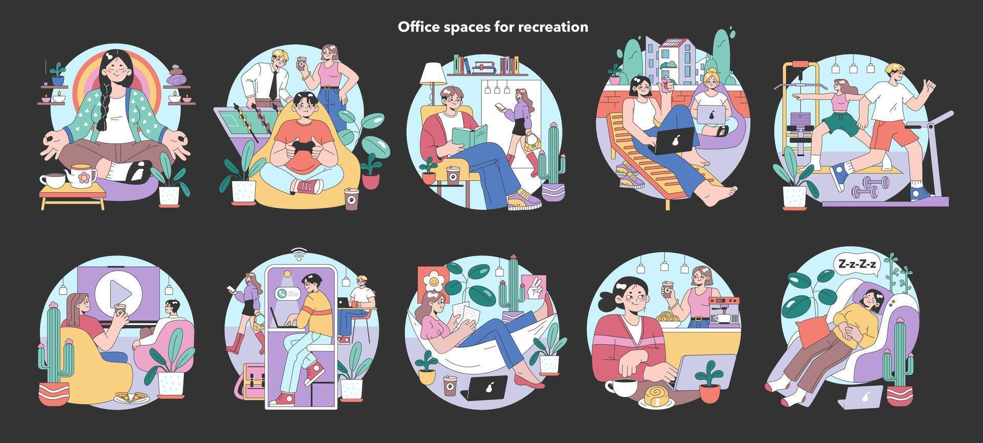 Office recreation set. Flat vector illustration