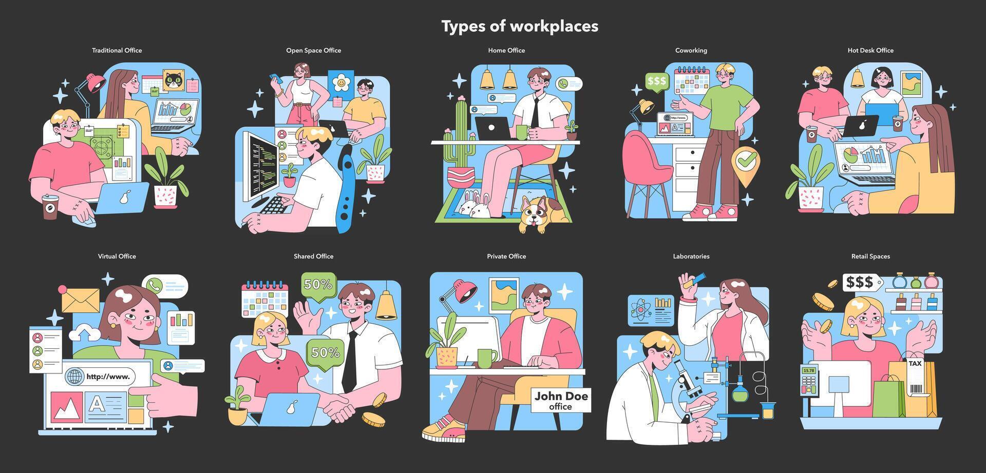 Workplace variety set. Flat vector illustration