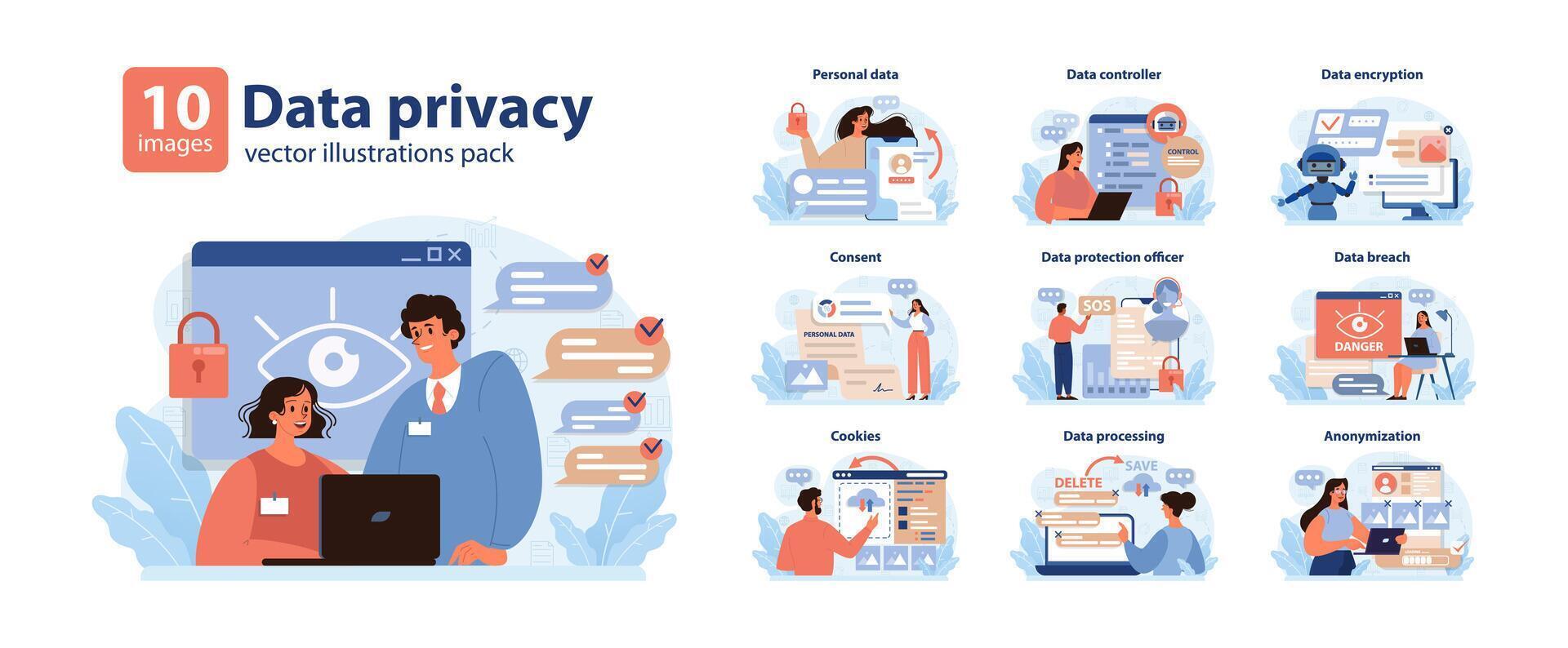 Data privacy set. Flat vector illustration