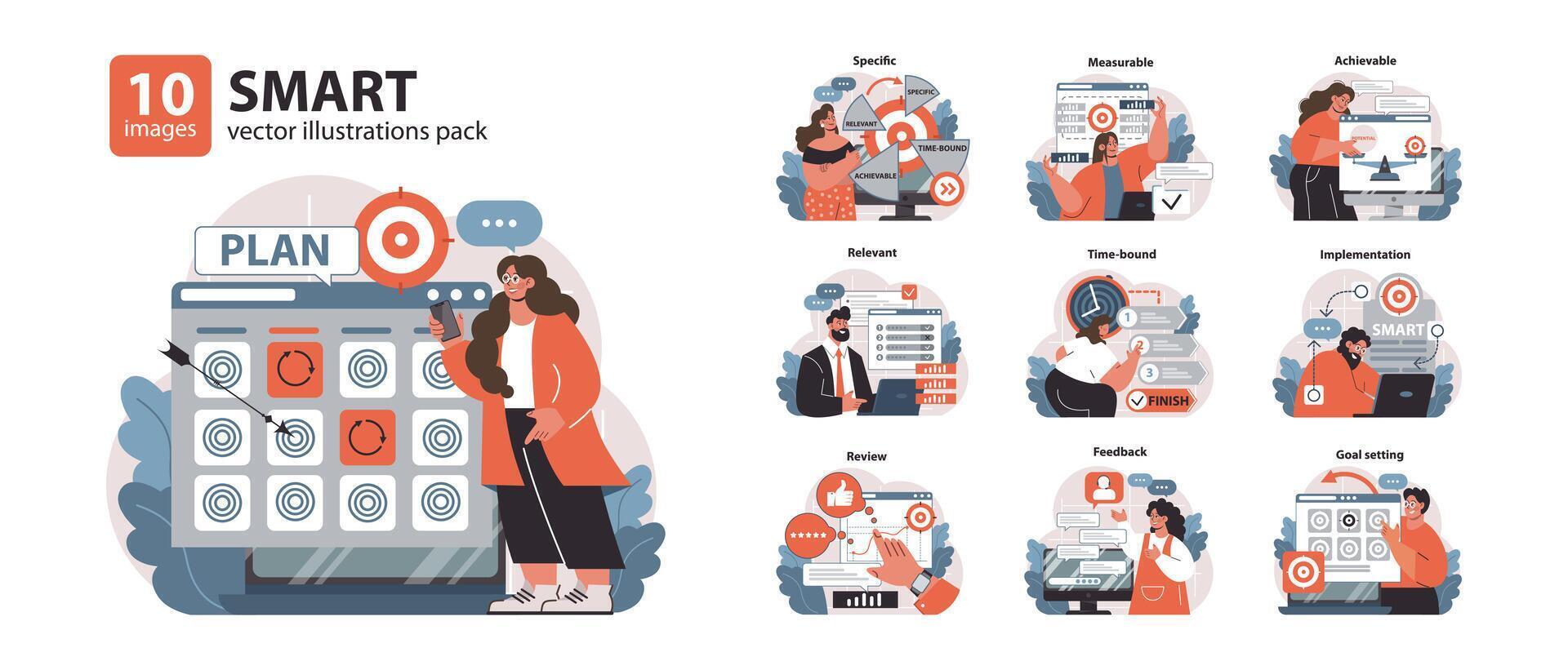 inteligente objetivos colocar. plano vector ilustración.