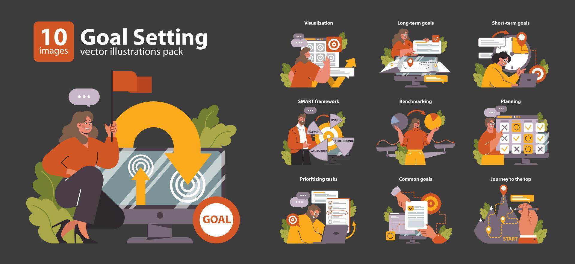 Goal Setting set. Flat vector illustration